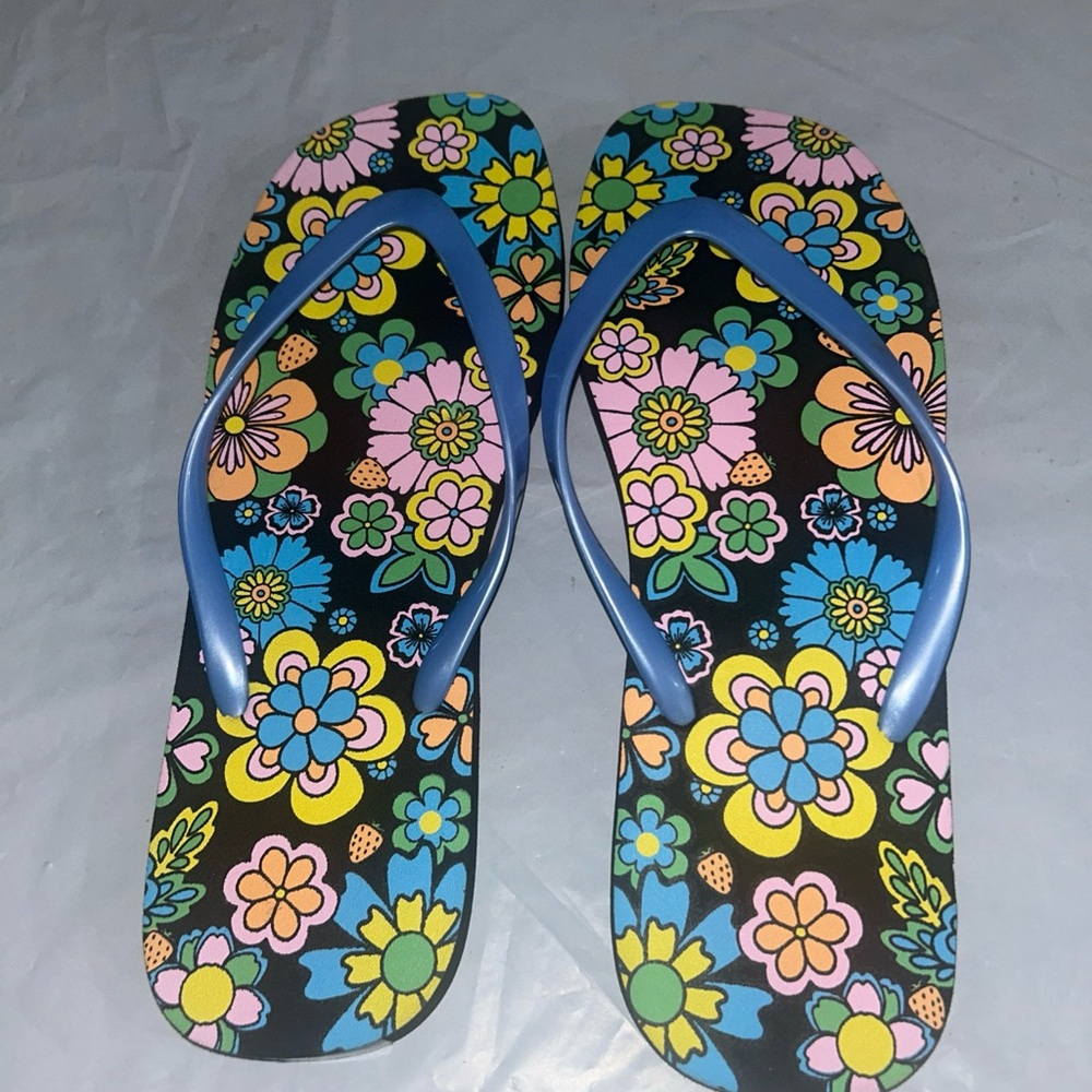 No Boundaries Floral Sandals with Blue Straps NEW no Tags